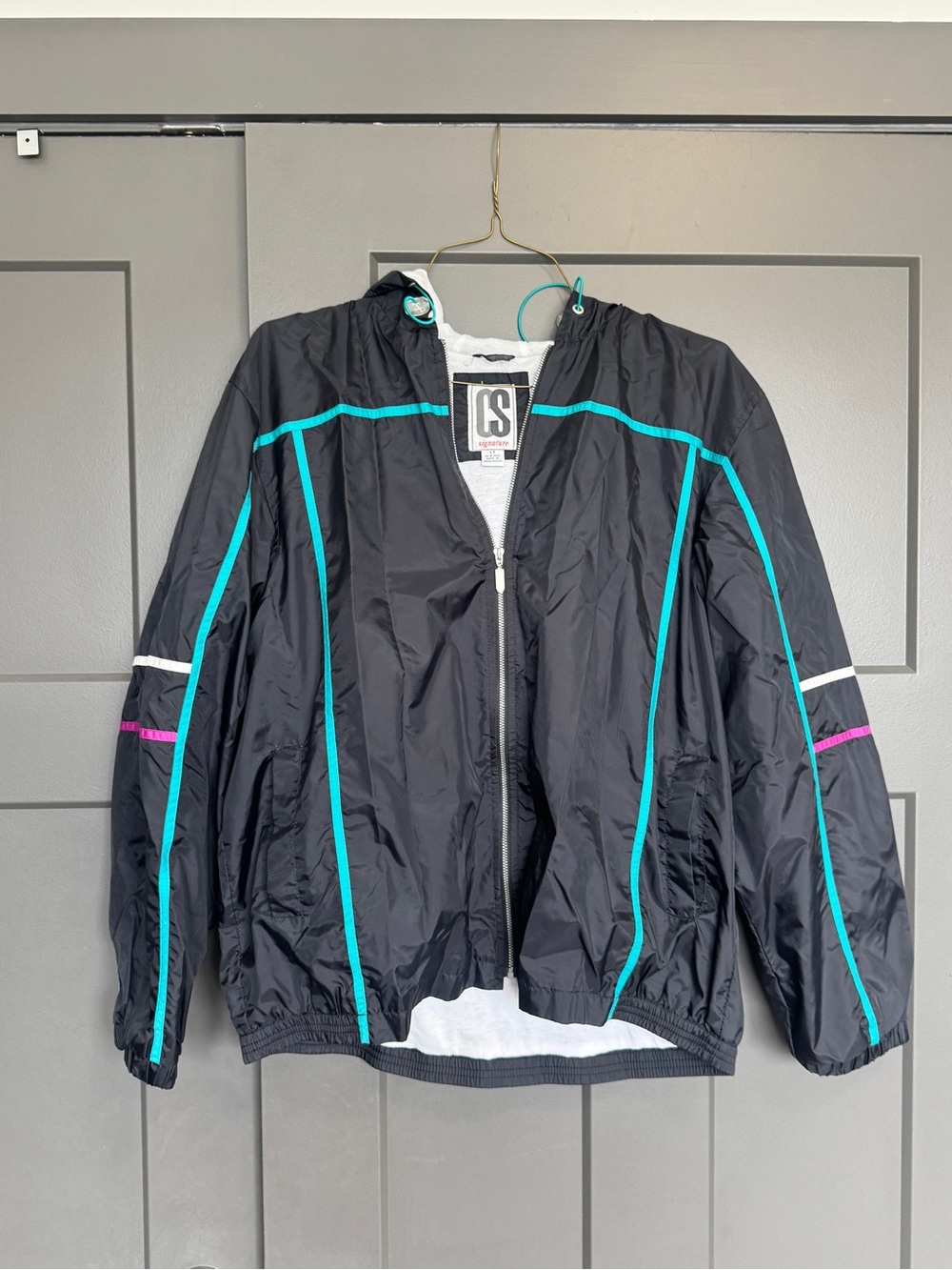 CS Signature Black Windbreaker Jacket with Teal and purple Piping